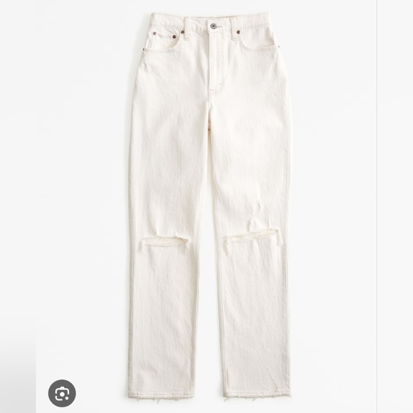 Abercrombie Jeans NWT Size 6 28 Short White Ultra High Rise 90s Straight Destroy - Picture 3 of 10